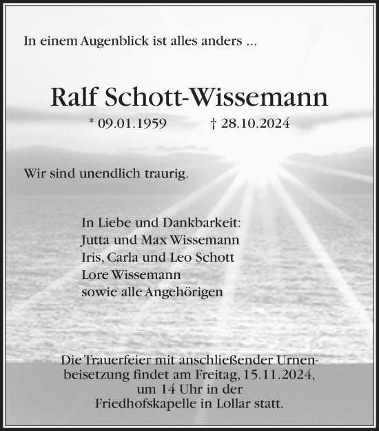 Traueranzeige von Ralf Schott-Wissemann von Giessener Anzeiger, Giessener Allgemeine, Alsfelder Allgemeine