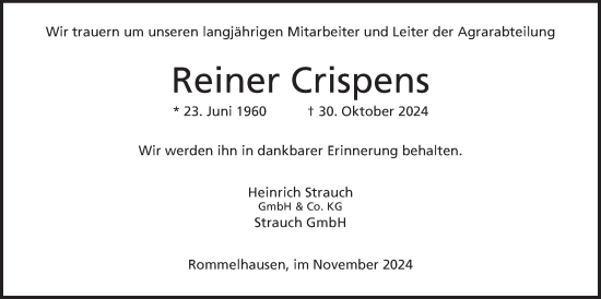 Traueranzeige von Reiner Crispens von Kreis-Anzeiger, Wetterauer Zeitung