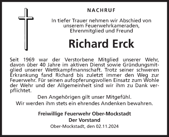 Traueranzeige von Richard Erck von Kreis-Anzeiger