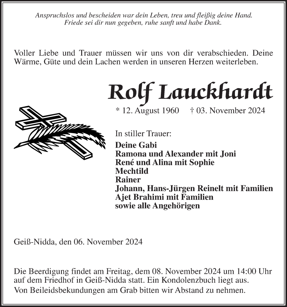  Traueranzeige für Rolf Lauckhardt vom 06.11.2024 aus Kreis-Anzeiger