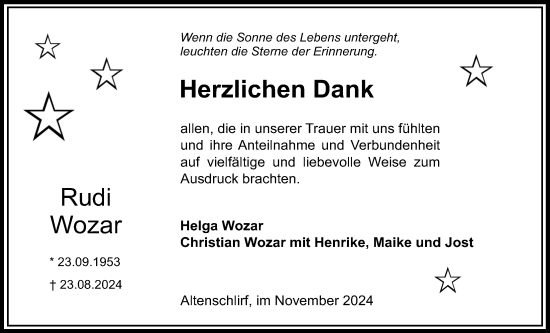 Traueranzeige von Rudi Wozar von Lauterbacher Anzeiger