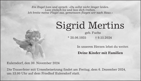 Traueranzeige von Sigrid Mertins von Oberhessische Zeitung