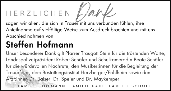 Traueranzeige von Steffen Hofmann von Giessener Anzeiger, Giessener Allgemeine, Alsfelder Allgemeine