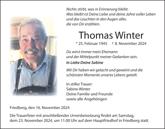 Traueranzeige von Thomas Winter von Wetterauer Zeitung