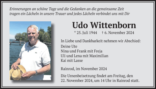 Traueranzeige von Udo Wittenborn von Kreis-Anzeiger