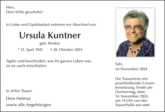 Traueranzeige von Ursula Kuntner von Lauterbacher Anzeiger