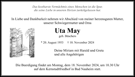 Traueranzeige von Uta May von Wetterauer Zeitung