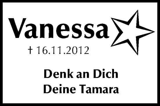 Traueranzeige von Vanessa Schauermann von Kreis-Anzeiger