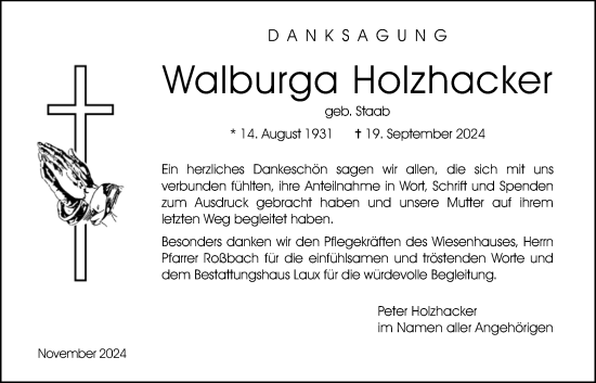 Traueranzeige von Walburga Holzhacker von Butzbacher Zeitung, Wetterauer Zeitung
