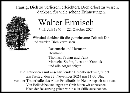 Traueranzeige von Walter Ermisch von Usinger Anzeigenblatt