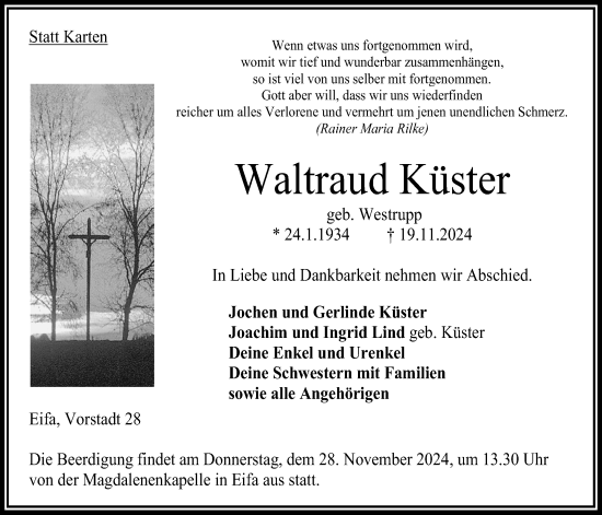 Traueranzeige von Waltraud Küster von Oberhessische Zeitung