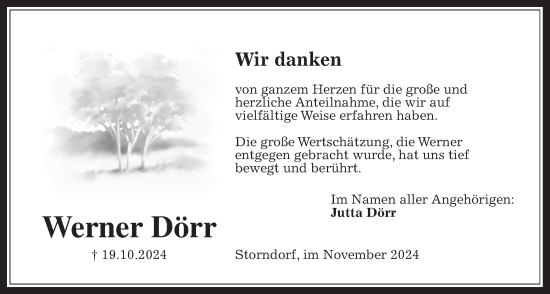 Traueranzeige von Werner Dörr von Oberhessische Zeitung