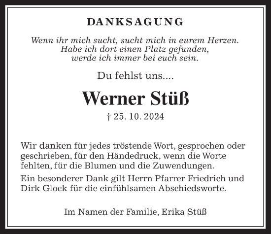 Traueranzeige von Werner Stüß von Bad Vilbel/Karben