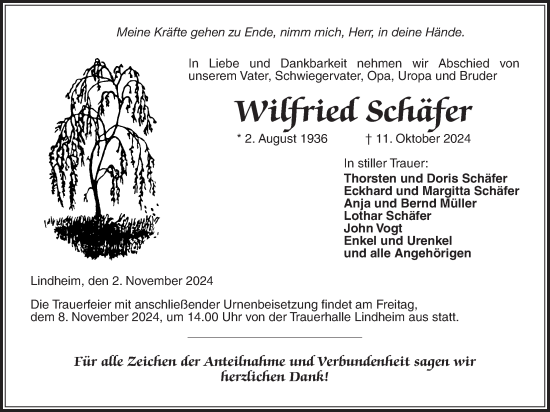 Traueranzeige von Wilfried Schäfer von Kreis-Anzeiger
