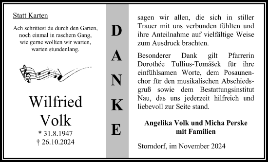 Traueranzeige von Wilfried Volk von Oberhessische Zeitung