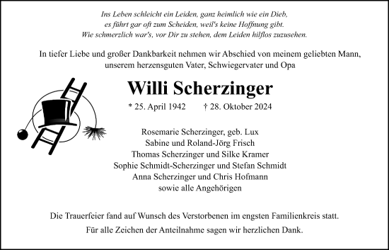 Traueranzeige von Willi Scherzinger von Butzbacher Zeitung