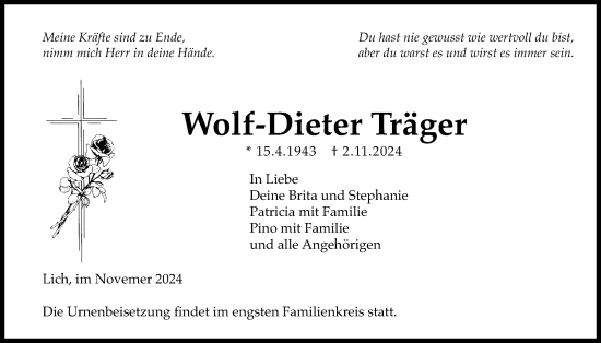 Traueranzeige von Wolf-Dieter Träger von Licher Wochenblatt