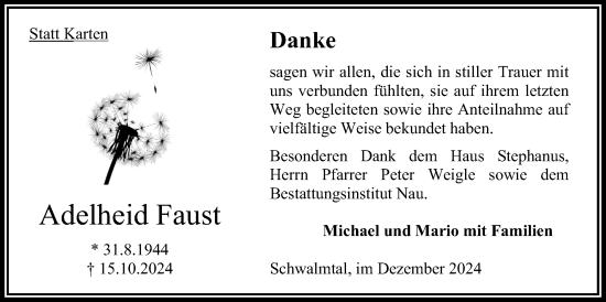 Traueranzeige von Adelheid Faust von Oberhessische Zeitung