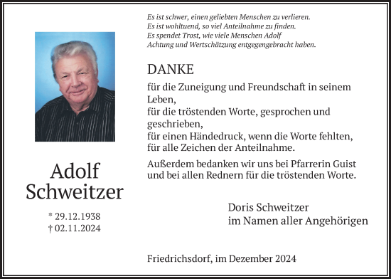 Traueranzeige von Adolf Schweitzer von Wetterauer Zeitung
