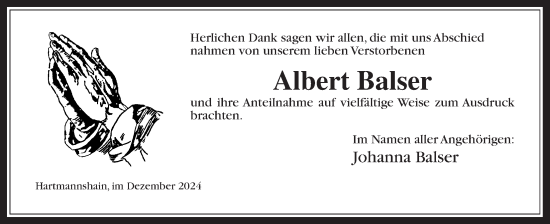 Traueranzeige von Albert Balser von Kreis-Anzeiger