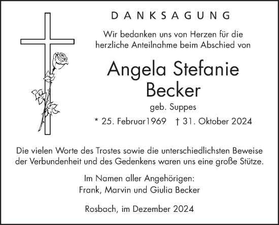 Traueranzeige von Angela Stefanie Becker von Wetterauer Zeitung