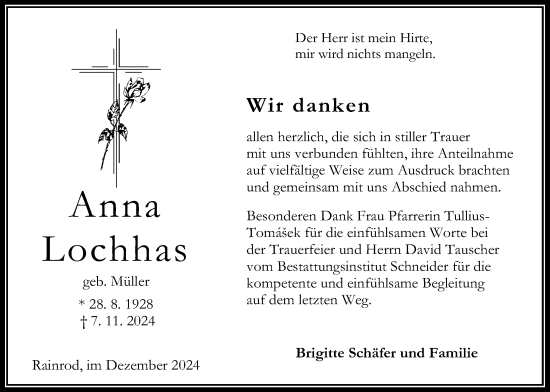 Traueranzeige von Anna Lochhas von Oberhessische Zeitung, Oberhessische Zeitung