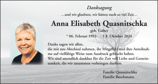 Traueranzeige von Anna Elisabeth Quasnitschka von Wetterauer Zeitung