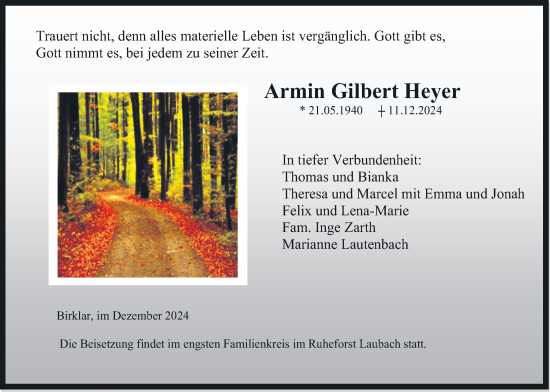 Traueranzeige von Armin Gilbert Heyer von Licher Wochenblatt