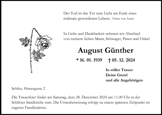 Traueranzeige von August Günther von Lauterbacher Anzeiger, Lauterbacher Anzeiger
