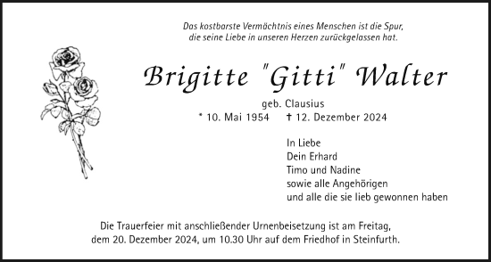Traueranzeige von Brigitte Walter von Wetterauer Zeitung