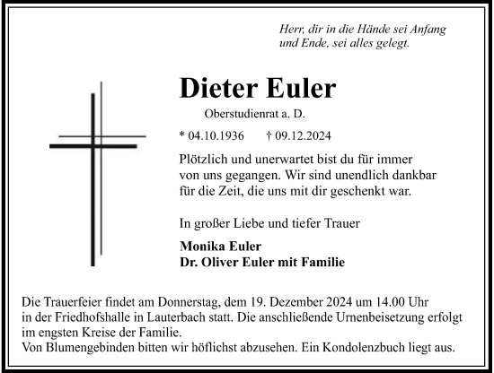 Traueranzeige von Dieter Euler von Lauterbacher Anzeiger