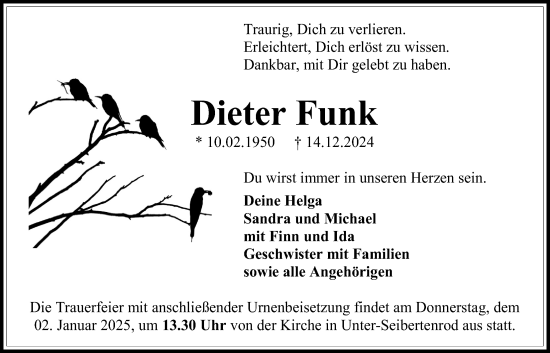 Traueranzeige von Dieter Funk von Giessener Allgemeine, Alsfelder Allgemeine