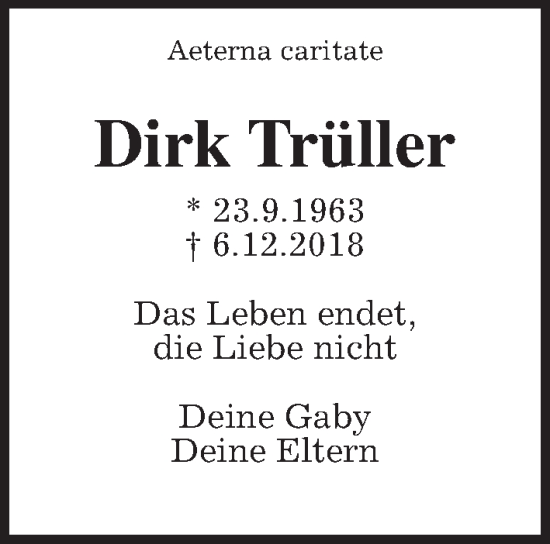 Traueranzeige von Dirk Trüller von Giessener Allgemeine, Alsfelder Allgemeine, Wetterauer Zeitung