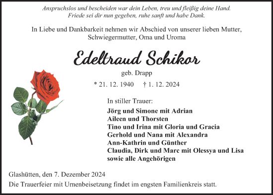 Traueranzeige von Edeltraud Schikor von Kreis-Anzeiger