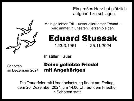 Traueranzeige von Eduard Stussak von Kreis-Anzeiger