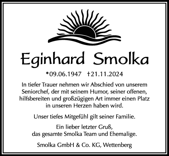 Traueranzeige von Eginhard Smolka von Giessener Allgemeine, Alsfelder Allgemeine, Wetterauer Zeitung, Giessener Anzeiger