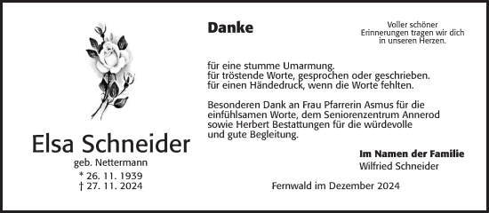 Traueranzeige von Elsa Schneider von Giessener Allgemeine, Alsfelder Allgemeine, Giessener Anzeiger
