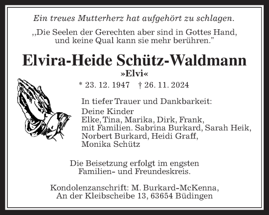 Traueranzeige von Elvira-Heide Schütz-Waldmann von Kreis-Anzeiger