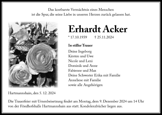 Traueranzeige von Erhardt Acker von Lauterbacher Anzeiger, Kreis-Anzeiger