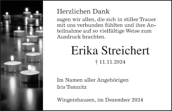Traueranzeige von Erika Streichert von Kreis-Anzeiger