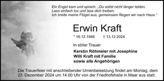 Traueranzeige von Erwin Kraft von Lauterbacher Anzeiger