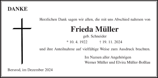 Traueranzeige von Frieda Müller von Giessener Allgemeine, Alsfelder Allgemeine, Giessener Anzeiger