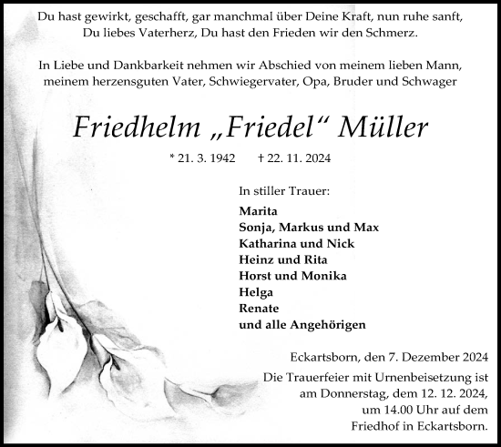 Traueranzeige von Friedhelm Müller von Kreis-Anzeiger