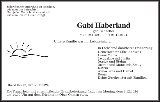 Traueranzeige von Gabi Haberland von Mücker Stimme