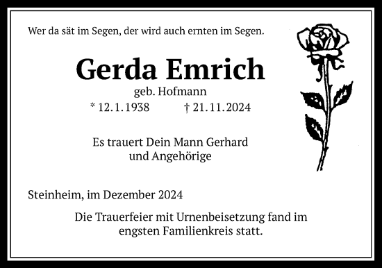 Traueranzeige von Gerda Emrich von Licher Wochenblatt