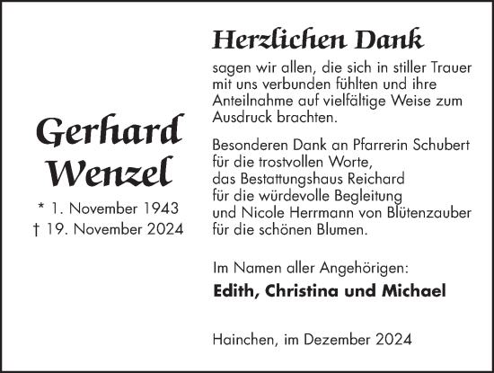 Traueranzeige von Gerhard Wenzel von Kreis-Anzeiger, Kreis-Anzeiger