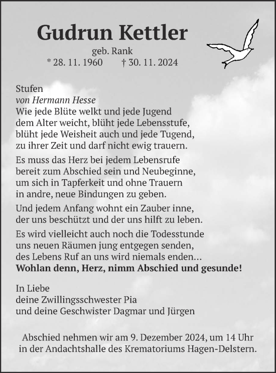 Traueranzeige von Gudrun Kettler von Wetterauer Zeitung