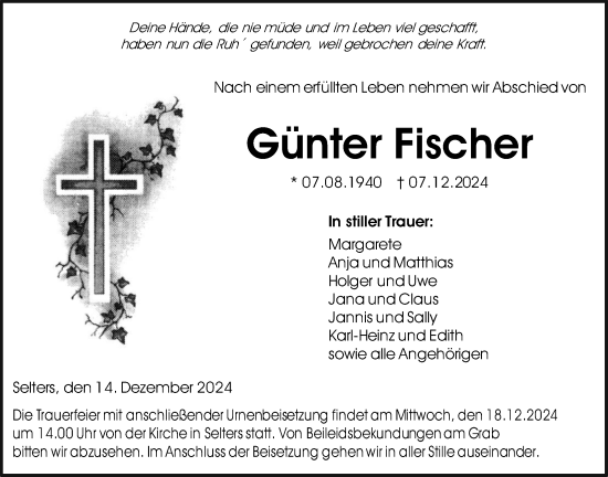 Traueranzeige von Günter Fischer von Kreis-Anzeiger