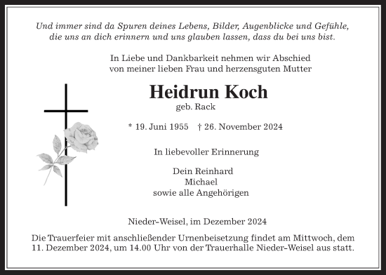 Traueranzeige von Heidrun Koch von Butzbacher Zeitung