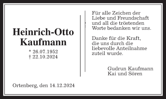 Traueranzeige von Heinrich-Otto Kaufmann von Kreis-Anzeiger